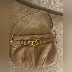 Coach large leather wristlet taupe tan neutral